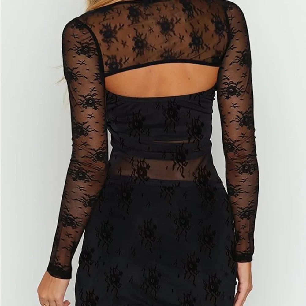 CSDAJIO Women's 2 Piece Set Sexy Floral Lace Long Sleeve Square Neck Crop Top